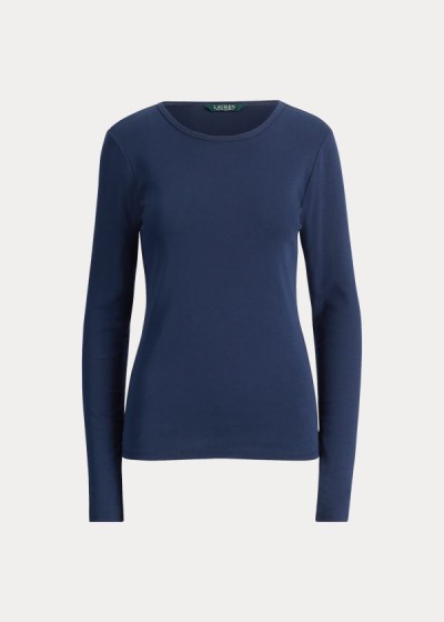 Tops Ralph Lauren Mujer Azul Marino - Cotton-Blend Long-Sleeve - WQVYN3569